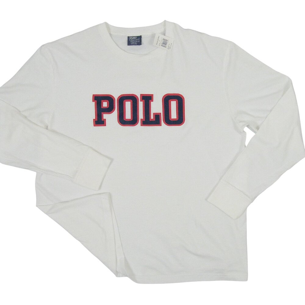 NEW Vintage Polo Ralph Lauren T Shirt! Long Sleeve White Huge POLO on Front